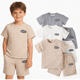 thumbnail image 1 of Fdqin Boys Shorts Sets 6Pcs Letter Print Texture Short Sleeve T-Shirt and Sports Shorts Summer Outfits for Kids Khaki White Grey 9-10 Years, 1 of 7