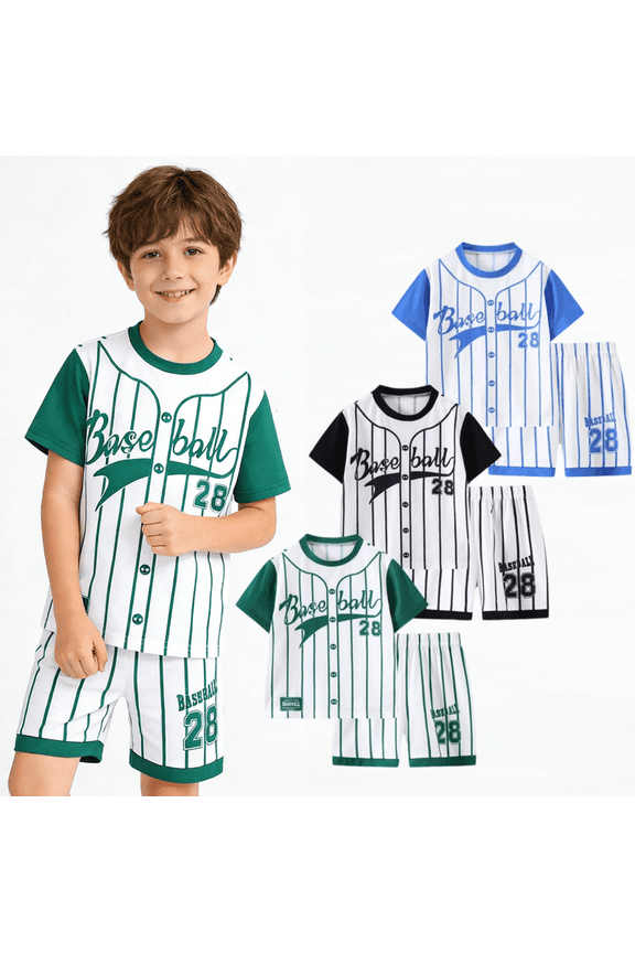 Boys Shorts Sets 6Pcs Quick Drying Baseball Short Sleeve T-Shirt and Sports Shorts Summer Outfits for Kids Green Black Blue 4-5 Years