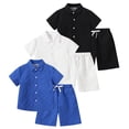 thumbnail image 1 of Fdqin Boys Summer Outfits 6 Pcs Beach Short Sleeve Button Down Shirts and Shorts Vacation Texture Sets for Kids Black White Deep Blue 9-10 Years, 1 of 8