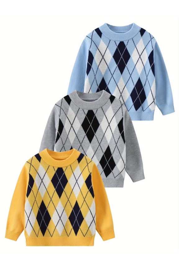 Boys Sweater 3pcs Kids Pullover Knit Crewneck Plaid Shirt Fall Winter Boy Christmas Sweaters 5-6 Years