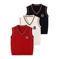 thumbnail image 1 of Fdqin Boys Sweater Vest 3Pcs Cable Knit V Neck Sleeveless Toddler Kid Uniform Vest Pullover Girls Fall Winter Tops,Red White Black,11-12 Years, 1 of 7