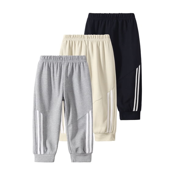 Fdqin Boys Sweatpants - 3 Pack Elastic Waisted Stripes Athletic Jogger Pants for Kids 3-12 Years