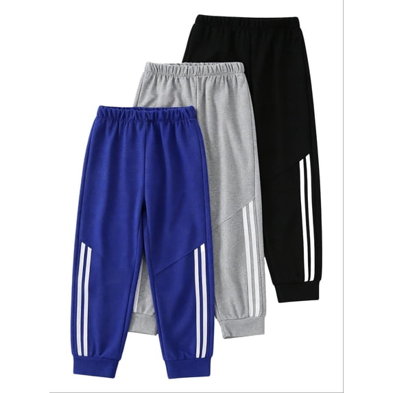 Fdqin Boys Sweatpants - 3 Pack Elastic Waisted Stripes Athletic Jogger Pants for Kids 3-12 Years