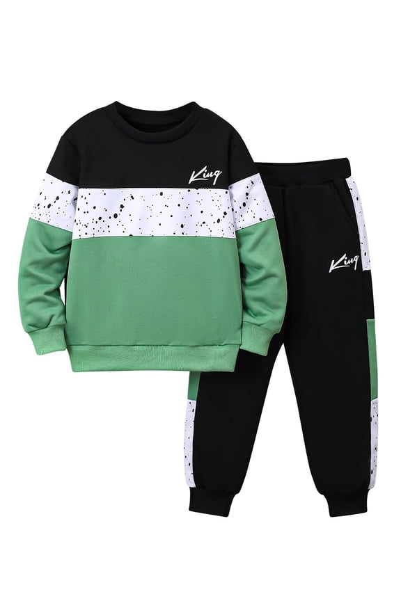Boys Sweatsuit 2 Pcs Sweatshirt Jogger Pants Set Kids Clothes Fall Winter Spring Pullover Outfits Green 7-8 Years