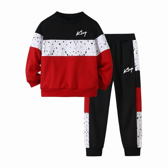 Fdqin Boys Sweatsuit 2 Pcs Sweatshirt Jogger Pants Set Kids Clothes ...