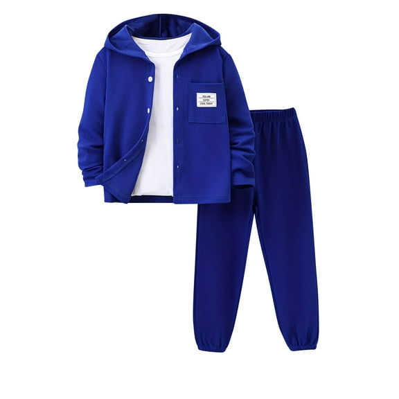 Fdqin Boys Sweatsuit 2 Piece Button Front Hoodie Pants Set for Kids Outfits Fall Winter Clothes Blue 7-8 Years
