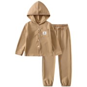Fdqin Boys Sweatsuit 2 Piece Button Front Hoodie Pants Set for Kids Outfits Fall Winter Clothes Brown 4-5 Years
