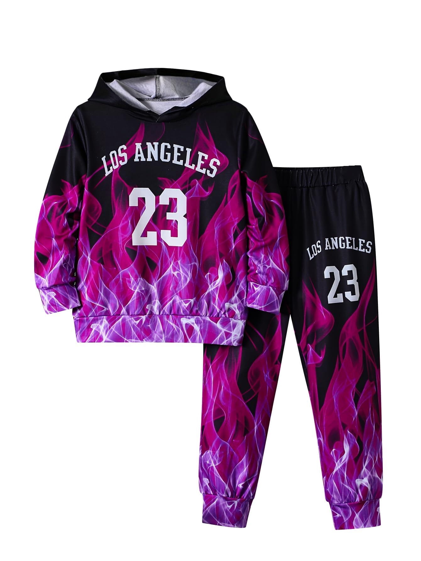 Boys Sweatsuit 2 Piece Outfits 3D Print Hooded Pant Set Sweatshirt and Sweatpant Sets Kids Clothes Purple 5-6 Years