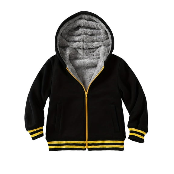 Fdqin Boys Zip Up Hoodie Fleece Jacket Kids Sherpa Lined Winter Coat Outdoor Warm Sweatshirt Black 9-10 Years