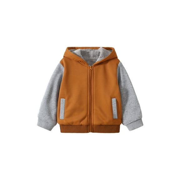 Fdqin Boys Zip Up Hoodie Fleece Jacket Kids Sherpa Lined Winter Coat Outdoor Warm Sweatshirt Brown 4-5 Years