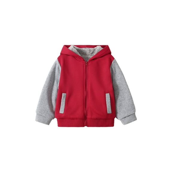Fdqin Boys Zip Up Hoodie Fleece Jacket Kids Sherpa Lined Winter Coat Outdoor Warm Sweatshirt Red 5-6 Years