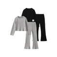 thumbnail image 1 of Fdqin Fall Outfits for Girls 4 piece Knit Ribbed Long Sleeve T-Shirts Tops and Pants Autumn and Winter Set Black Grey 4-5 Years, 1 of 7