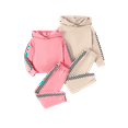 thumbnail image 1 of Fdqin Girls Fall Outfits 4 Pcs Hoodies for Teen Girls Long Sleeve Crop Sweatshirt Top and Jogging Sweat Pants Set Pink Beige 5-6 Years, 1 of 7