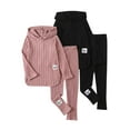 thumbnail image 1 of Fdqin Girls Fall Outfits 4Pcs Ribbed Knit Hooded Clothes Set Pullover Long Sleeve Sweatshirt and Sweatpants Pink Black 7-8 Years, 1 of 8