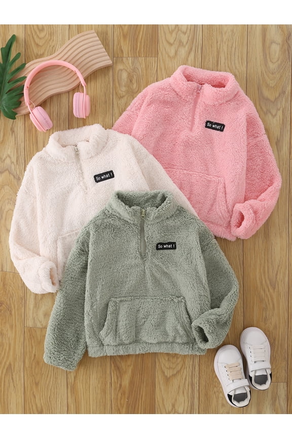 Girls Fleece Jacket 3 Pcs Half Zip Up Fuzzy Sherpa Sweatshirts Cropped Warm Pullover Fall Winter Clothes Green White Pink 9-10 Years