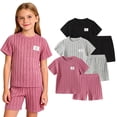 thumbnail image 1 of Fdqin Girls Summer Outfits 6 Pcs Tie-dye Heart Print Casual Short Sleeve Tee Tops and Dolphin Shorts Set Black Pink Grey 4-5 Years, 1 of 11