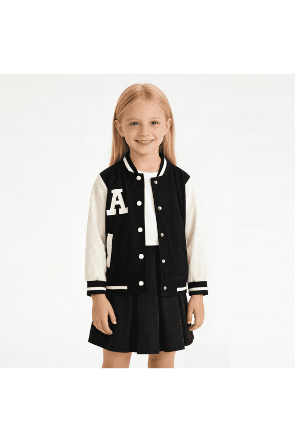 Girls Skirt Set 2 Piece Outfits Button up Jacket Sweatshirt and Pleated Mini Skirts Fall Winter Clothes Black 11-12 Years