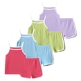 thumbnail image 1 of Fdqin Girls Summer Clothes 8 Pcs Cami Tank Top and Shorts Beach Sets Casual Summer Outfits for Kid Purple Green Red Blue 8 Years, 1 of 7