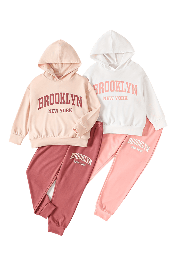 Girls Sweatsuit 4 Piece Sweat Set Cute Hoodie Matching Jogger Sweatpants Clothes Red Pink 4-5 Years