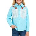 thumbnail image 1 of Fdqin Girls Western Shirt Floral Embroidered Cowgirl Shirts for Girls Long Sleeve Collared Retro Cowgirl Costume Cute Casual Blouses Blue 4-5 Years, 1 of 7