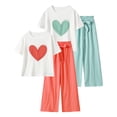 thumbnail image 1 of Fdqin Summer Clothes for Girls 4 Pcs Heart Print Short Sleeve Top Wide Leg Jogger Pants Casual Outfits Red Green 3-4 Years, 1 of 8