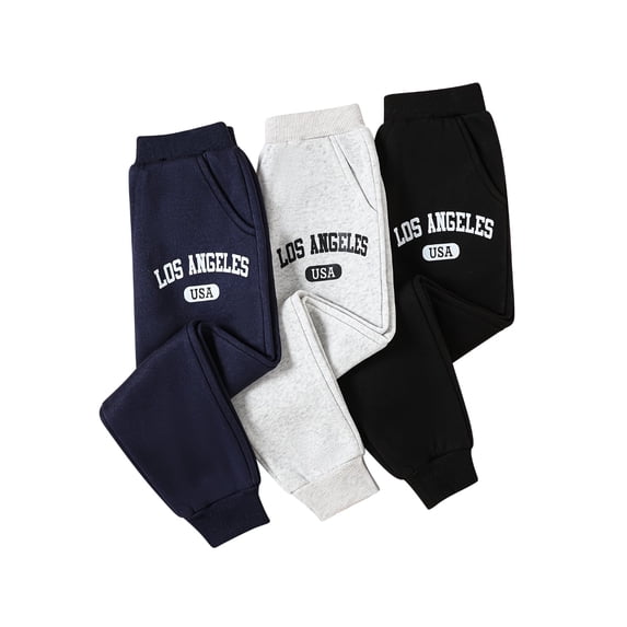 Fdqin Sweatpants for Girls 3 Pcs Letter Graphic Print pants Kids Athletic Joggers Pants with Pockets Blue White Black 11-12 Years