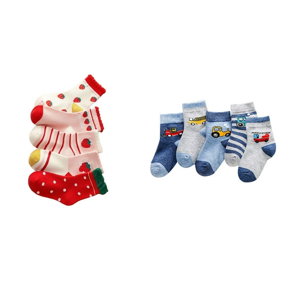 Fdrone 5 Pairs Cute Socks for Kids Girls Strawberry Graphic Ruffle Sock Cute Cartoon Kids Casual Socks Comfort Breathable Soft Socks Ankle Socks Gift
