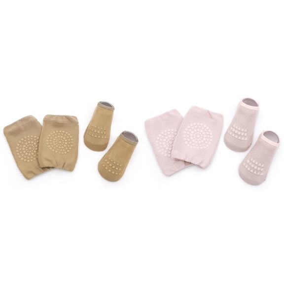 Fdrone Baby Crawling Non Slip Crew Socks and Knee Pad with Grips Anti-slip Toddlers Socks for Baby Girls Infants Kids Double Sided Non-skid Socks