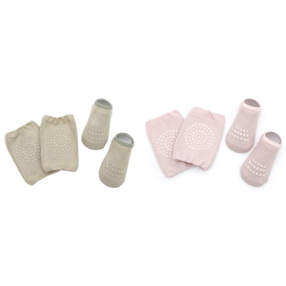 Fdrone Baby Crawling Non Slip Crew Socks and Knee Pad with Grips Anti-slip Toddlers Socks for Baby Girls Infants Kids Double Sided Non-skid Socks