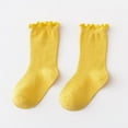 thumbnail image 1 of Fdrone Girls Spring and Summer Mid Thigh Socks Solid Color Comfort Soft Breathable Cotton Ruffle Crew Socks Thin Stripe Turn-Cuff Cute Socks for Kids (9-12 Years, Yellow), 1 of 8