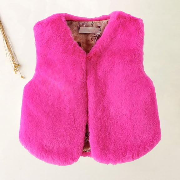 Fdrone Kids Girls Faux-Fur Sleeveless Vest Padded Open Front Sherpa Fleece Coat Loose Outwear Toddler Winter Thick Warm Fuzzy Outerwear