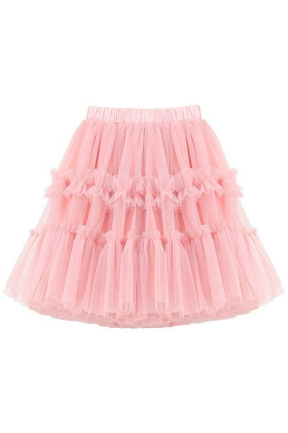 Kids Girls Layered Tulle Crinoline Slip Princess Dresses Layered Ruffle Fairy Tutu Skirts Soft Tulle Ballet Birthday Party A-Line Skirt (7-8 Years, Pink)