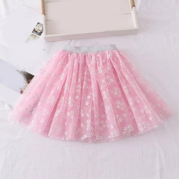 Fdrone Kids Girls Sequin Stars Lace Rainbow Layered Tulle Tutu Dance Dress Ruffle Tiered Clubwear Skirts Elastic Waist Princess Dance Ballet Skirt (4-5 Years, Pink)