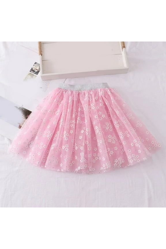 Kids Girls Sequin Stars Lace Rainbow Layered Tulle Tutu Dance Dress Ruffle Tiered Clubwear Skirts Elastic Waist Princess Dance Ballet Skirt (8-10 Years, Pink)