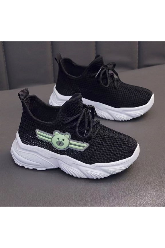 Men's Elevator Lace-Up Bear Print Non Slip Sneakers Hidden Height Increase Breathable Mesh Running Sport Shoes Lightweight Athletic Casual Shoes for Men (7-8 Years, Black)