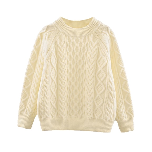 Fdrone Teen Girls Oversized Cable Knit Sweater Solid Color Long Sleeve Crew Neck Vintage Sweater Cozy Pullover Fall Winter Warm Fuzzy Sweatshirt