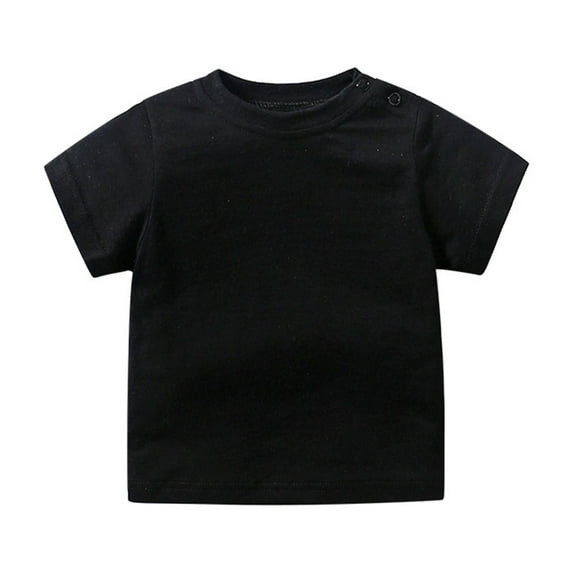 Fdrone Toddler Baby Boys Girls Solid Color Short Sleeve Crew Neck T-Shirts Casual Crewneck Tops Tees Shirts Summer Sweatshirt Basic Tee Solid Casual Clothes (12-18 Months, Black)