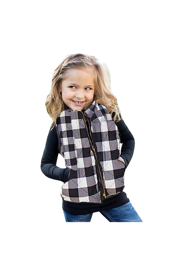 Toddler Baby Buffalo Cotton Plaid Quilted Vest Cute Puff Lined Gilet Girls Boys Winter Warm Vest Clothes Christmas Jacket Kids Puffer Quilted Gilet Coat