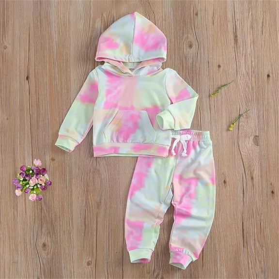 Fdrone Toddler Baby Girl Set Printed Tie Dye Soft Cozy Hoodie Pocket Pullover Sweatshirt and Jogger Pants 2PCS Sweatsuit Outfit Fall Winter Clothes