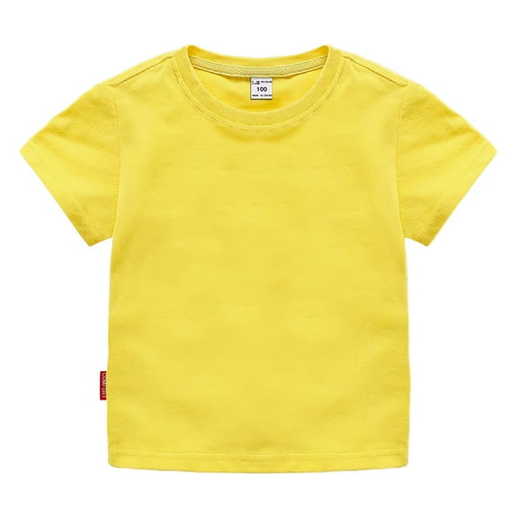 Fdrone Toddler Boys Girls Unisex Short Sleeve Tops Solid Color Shirts Crew Neck Solid Color Basic Cotton Tee Kids T-Shirt Summer Clothes (18-24 Months, Yellow)