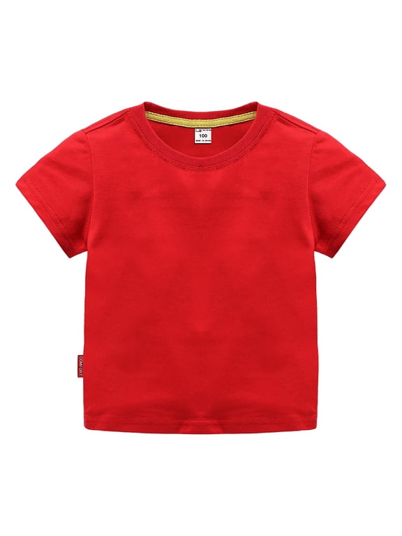 Toddler Boys Girls Unisex Short Sleeve Tops Solid Color Shirts Crew Neck Solid Color Basic Cotton Tee Kids T-Shirt Summer Clothes (6-7 Years, Red)