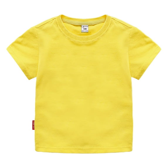 Fdrone Toddler Boys Girls Unisex Short Sleeve Tops Solid Color Shirts Crew Neck Solid Color Basic Cotton Tee Kids T-Shirt Summer Clothes (8-10 Years, Yellow)