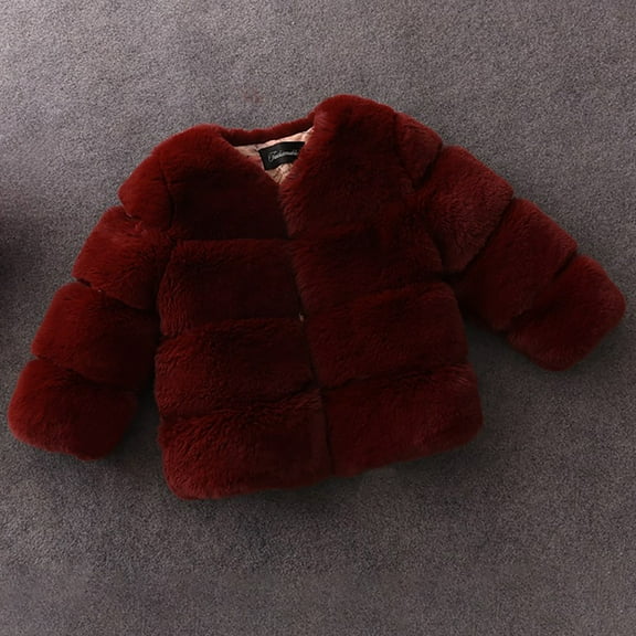 Fdrone Toddler Girls Faux Fur Short Coats Winter Fuzzy Fleece Coat Kids Plus Size Solid Color Jacket Baby Long Sleeve Thick Plush Warm Outwear Coat