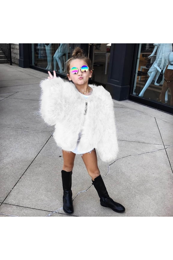 Toddler Kids Girls Faux Fur Jacket Long Sleeve Open Front Cardigan Fleece Jackets Coat Winter Warm Thicken Fluffy Jackets Furry Shaggy Parka Outerwear