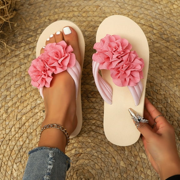 Fdrone Wedge Sandals for Women Mesh Flower Flats Flip-Flops Foam Sole Slippers Sandals with Arch Support Summer Beach Comfort Vacation Trendy Slide Sandal