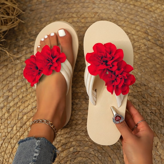 Fdrone Wedge Sandals for Women Mesh Flower Flats Flip-Flops Foam Sole Slippers Sandals with Arch Support Summer Beach Comfort Vacation Trendy Slide Sandal