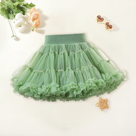 Fdrone Women Layered Tulle Petticoats Elastic Waist Chiffon Dance Dress Petticoat Puffy Party Cosplay Underskirt Multi-Layer Short Tutu Skirt (6-12 Months, Green)