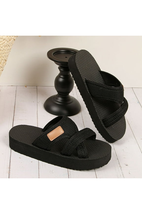Women Mesh Orthopedic Slide Sandals with Arch Support Hollow Mesh Slide Sandals with Toe Loop Summer Casual Comfortable Breathable Beach Flats Slippers
