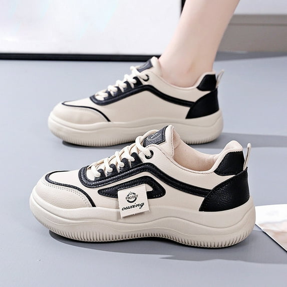 Fdrone Women's Chunky Platform Sneakers Leather Surface Soft Sole Non-Slip Sports Stylish Casual Light and Wear-Resistant Walking Jogging Running Board Shoes