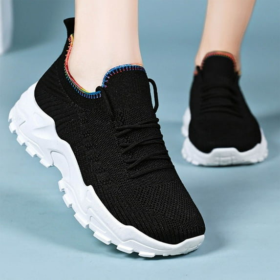 Fdrone Women's Fashion Chunky Sneakers Comfortable Sport Running Slip On Mid Heel Lightweight Athletic Sports Gym Work Mesh Lace Up Dad Shoes Casual Shoes